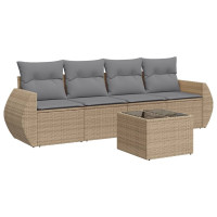 Produktbild för Soffgrupp för trädgården med dynor 5 delar beige konstrotting