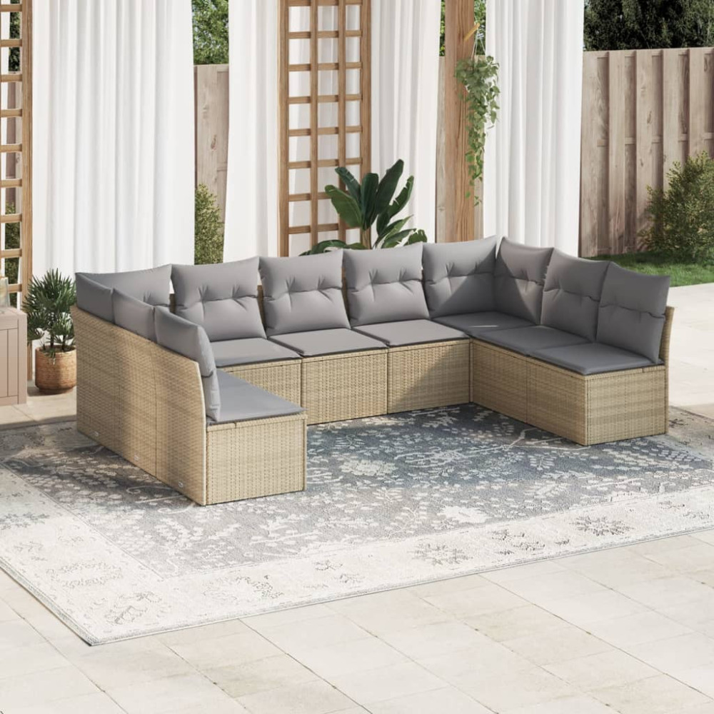 Produktbild för Soffgrupp för trädgården med dynor 9 delar beige konstrotting