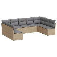 Produktbild för Soffgrupp för trädgården med dynor 9 delar beige konstrotting