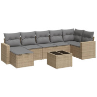 Produktbild för Matgrupp för trädgården med dynor 8 delar beige konstrotting