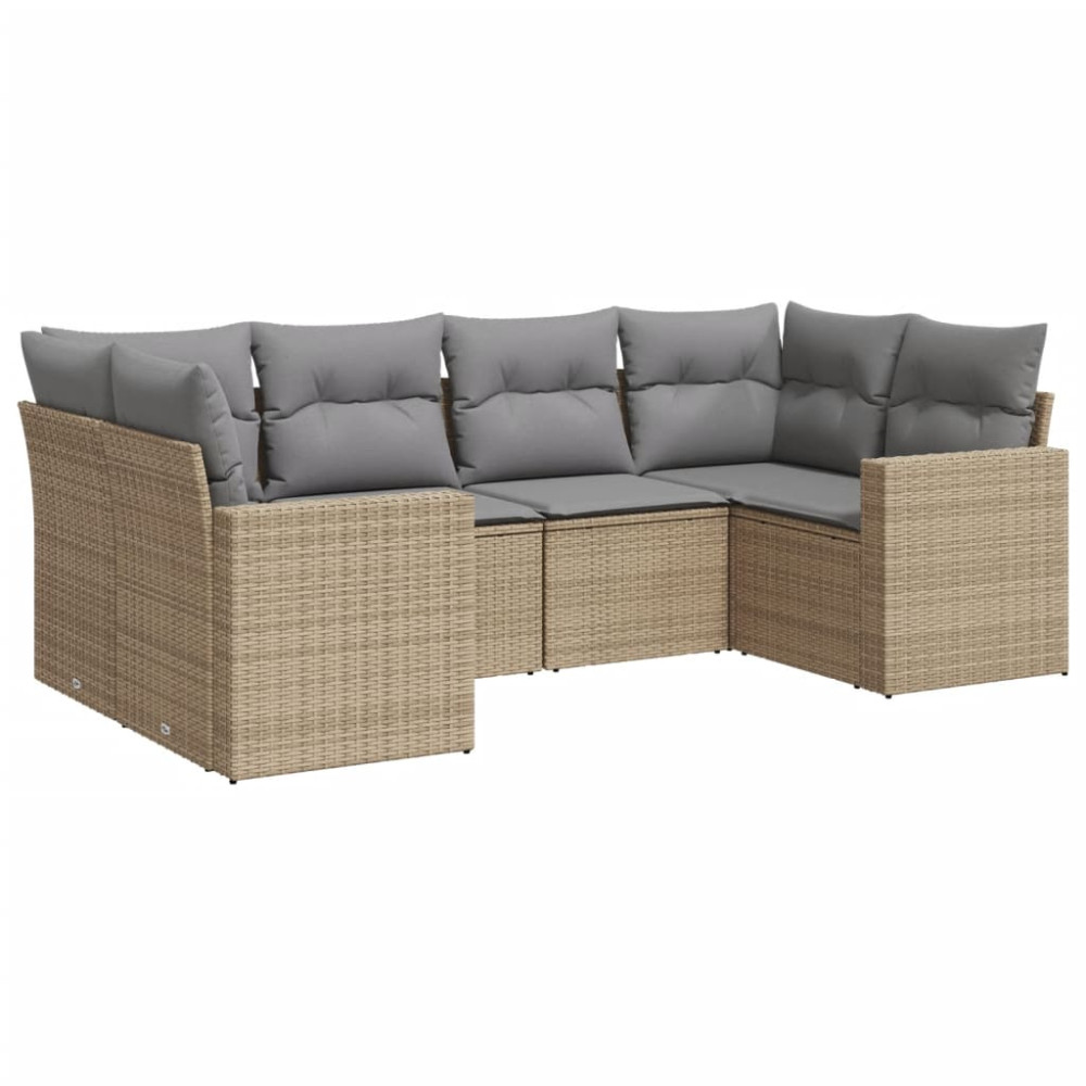 Produktbild för Soffgrupp för trädgården med dynor 6 delar beige konstrotting
