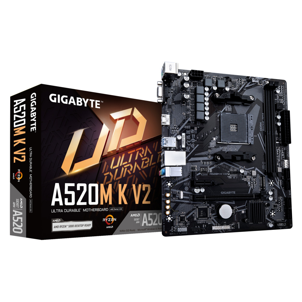 Produktbild för Gigabyte A520M K V2 moderkort AMD A520 Uttag AM4 micro ATX