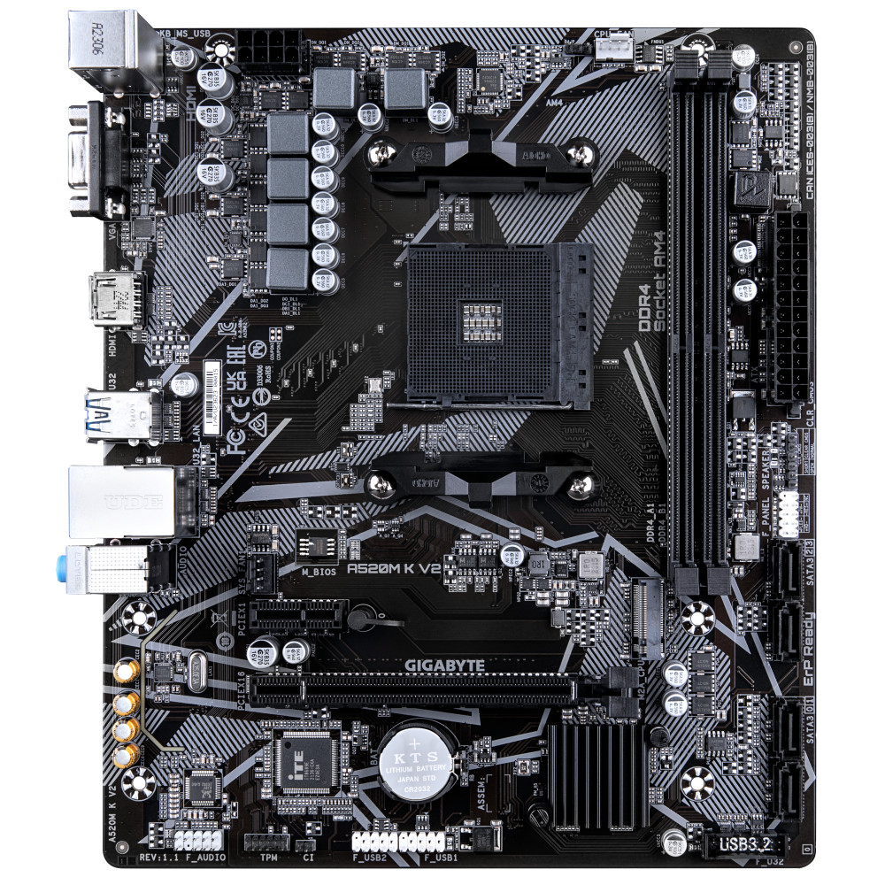 Produktbild för Gigabyte A520M K V2 moderkort AMD A520 Uttag AM4 micro ATX
