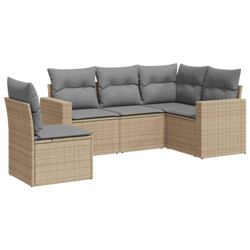Produktbild för Soffgrupp för trädgården med dynor 5 delar beige konstrotting