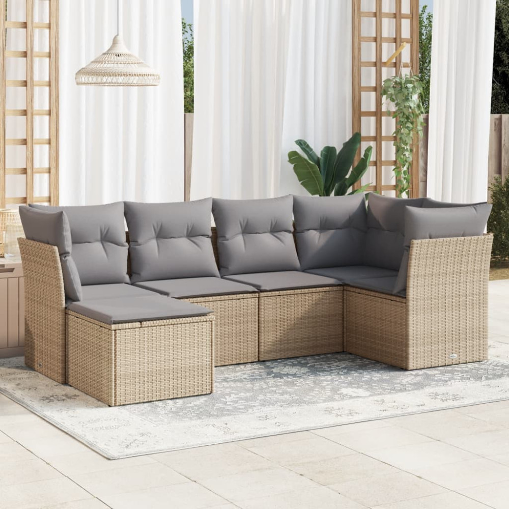 Produktbild för Soffgrupp för trädgården med dynor 6 delar beige konstrotting