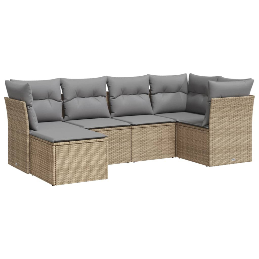 Produktbild för Soffgrupp för trädgården med dynor 6 delar beige konstrotting