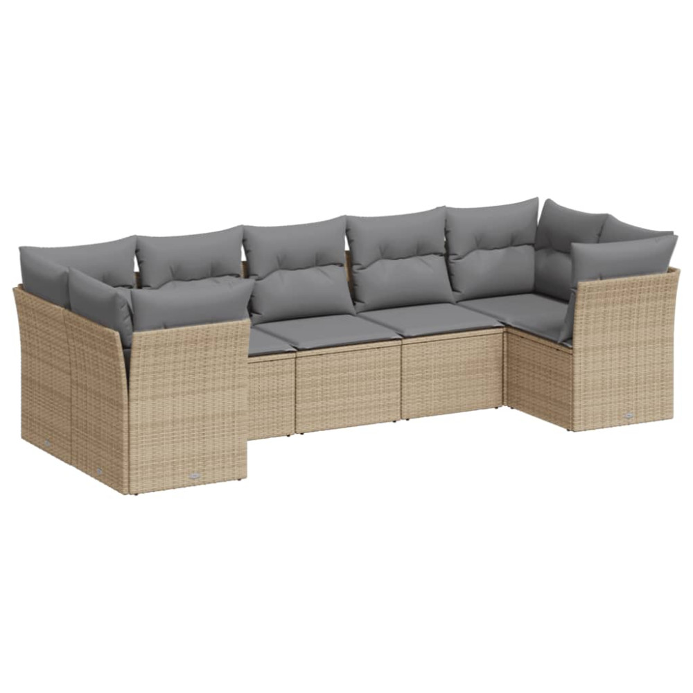 Produktbild för Matgrupp för trädgården med dynor 7 delar beige konstrotting