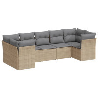 Produktbild för Matgrupp för trädgården med dynor 7 delar beige konstrotting