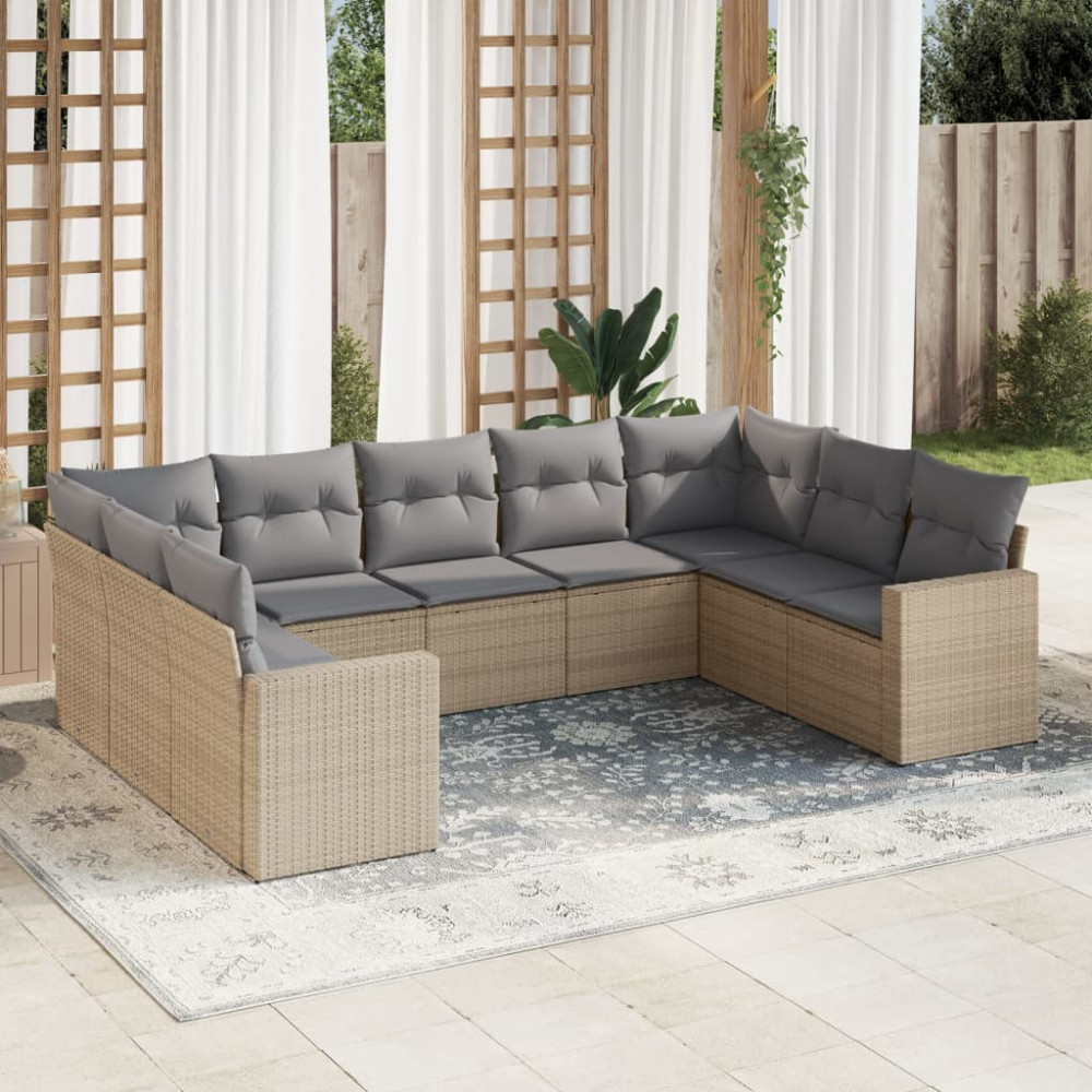 Produktbild för Soffgrupp för trädgården med dynor 9 delar beige konstrotting