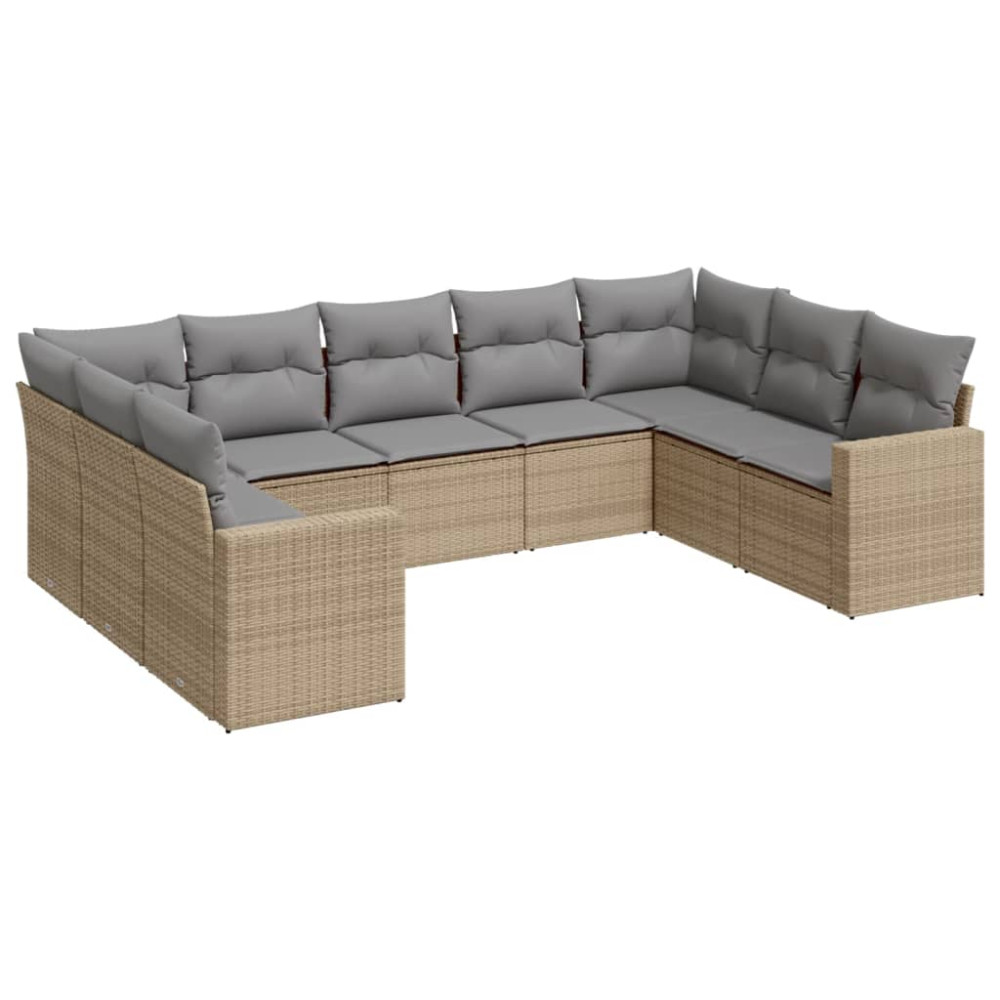 Produktbild för Soffgrupp för trädgården med dynor 9 delar beige konstrotting