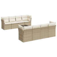 Produktbild för Soffgrupp för trädgården med dynor 9 delar beige konstrotting