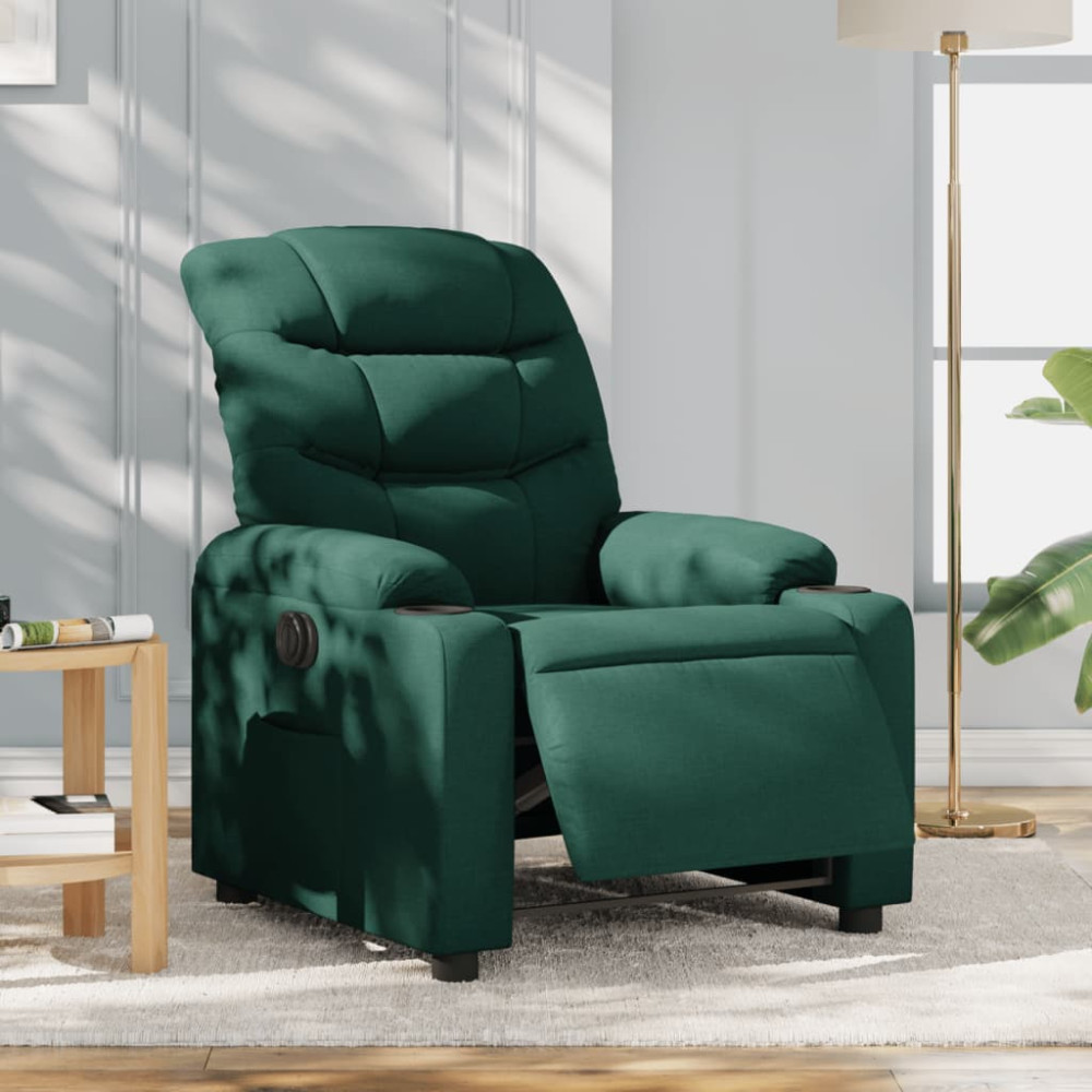 Produktbild för Elektrisk reclinerfåtölj mörkgrön tyg