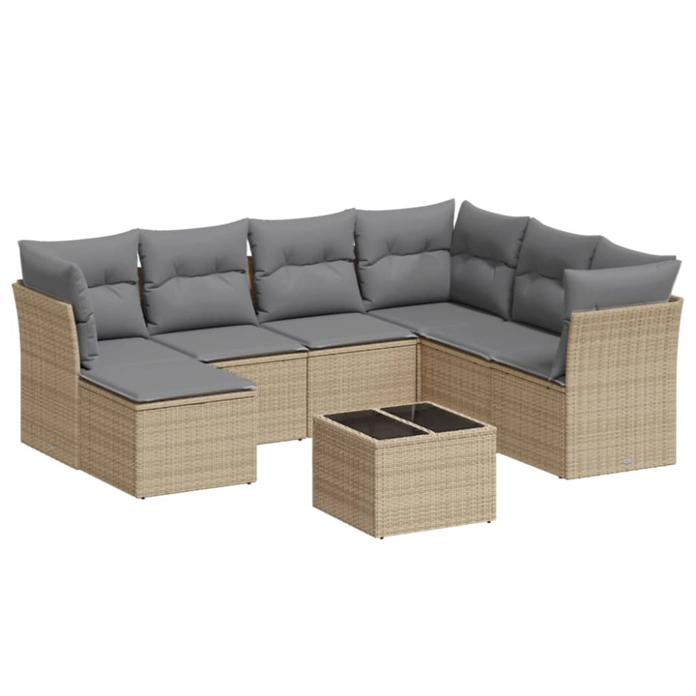 Produktbild för Matgrupp för trädgården med dynor 8 delar beige konstrotting