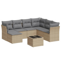 Produktbild för Matgrupp för trädgården med dynor 8 delar beige konstrotting