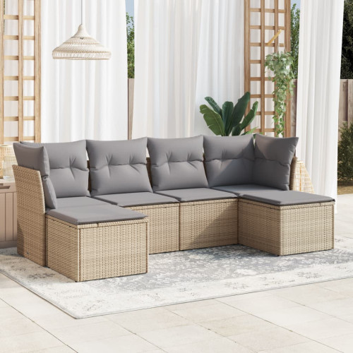 vidaXL Soffgrupp för trädgården med dynor 6 delar beige konstrotting