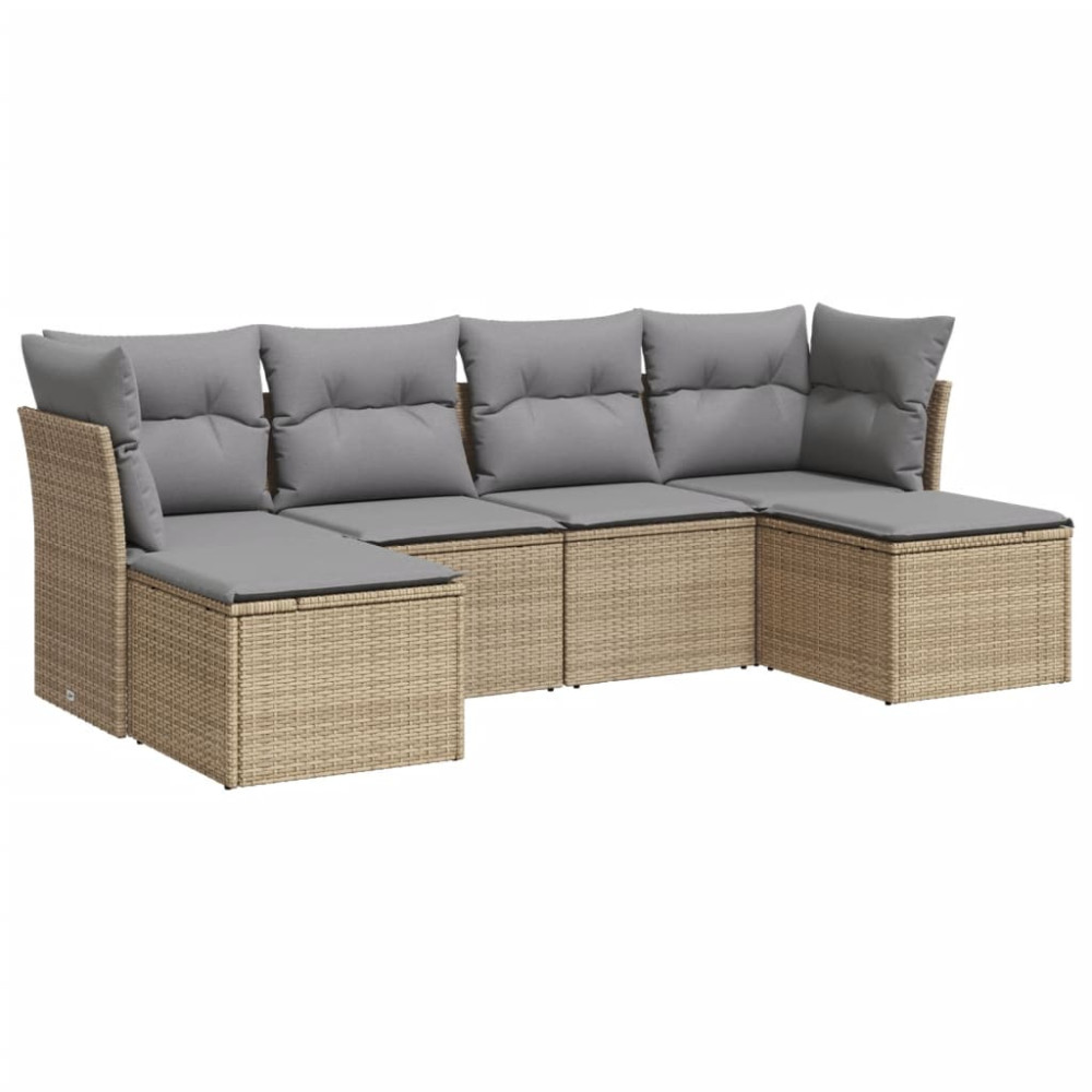 Produktbild för Soffgrupp för trädgården med dynor 6 delar beige konstrotting