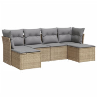 Produktbild för Soffgrupp för trädgården med dynor 6 delar beige konstrotting