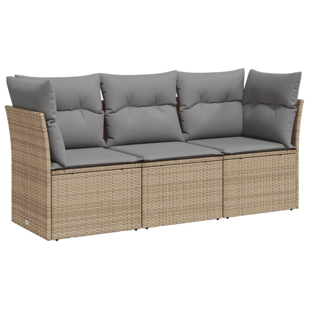 Produktbild för Soffgrupp för trädgården 3 delar med dynor beige konstrotting