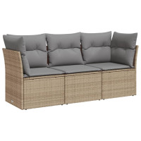 Produktbild för Soffgrupp för trädgården 3 delar med dynor beige konstrotting