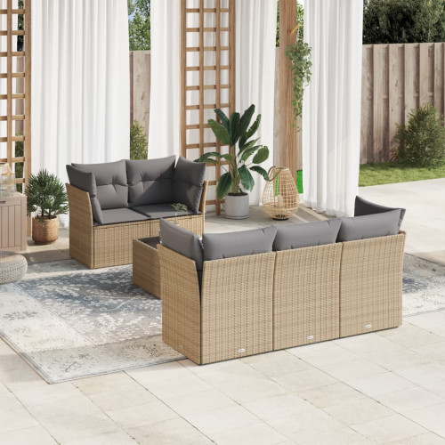 vidaXL Soffgrupp för trädgården med dynor 6 delar beige konstrotting
