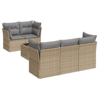 Produktbild för Soffgrupp för trädgården med dynor 6 delar beige konstrotting