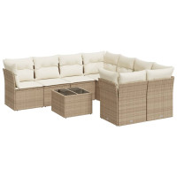 Produktbild för Soffgrupp för trädgården med dynor 9 delar beige konstrotting