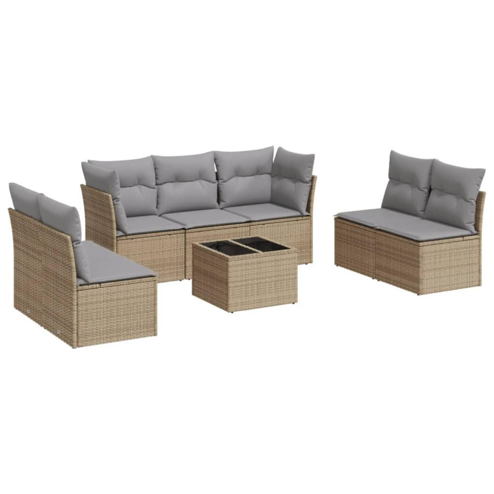 Produktbild för Matgrupp för trädgården med dynor 8 delar beige konstrotting