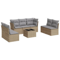 Produktbild för Matgrupp för trädgården med dynor 8 delar beige konstrotting