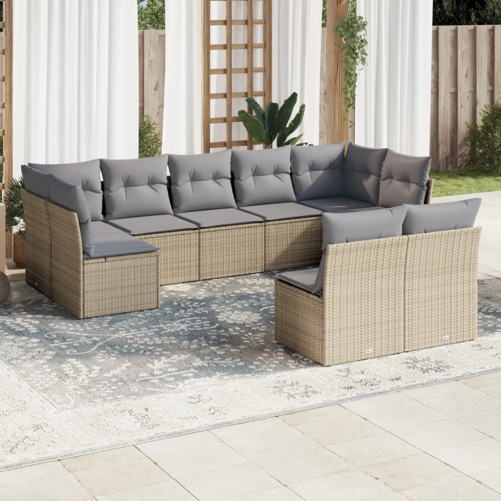 Produktbild för Soffgrupp för trädgården med dynor 9 delar beige konstrotting
