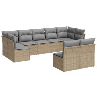 Produktbild för Soffgrupp för trädgården med dynor 9 delar beige konstrotting