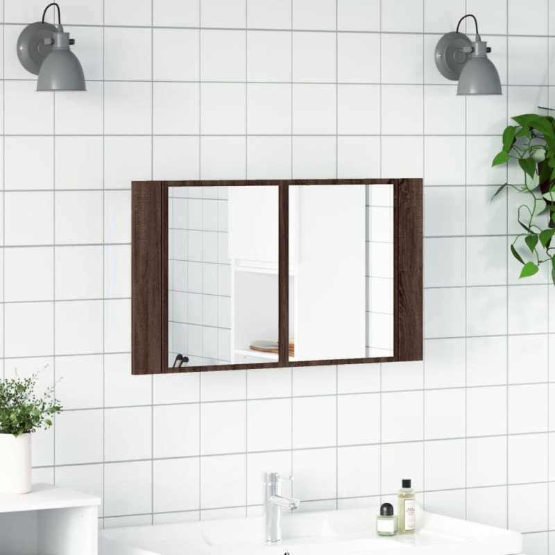 Produktbild för Spegelskåp med LED brun ek 80x12x45 cm akryl