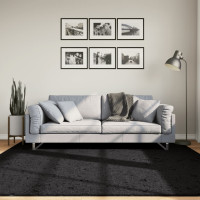 Produktbild för Ryamatta PAMPLONA lång lugg modern svart 200x200 cm