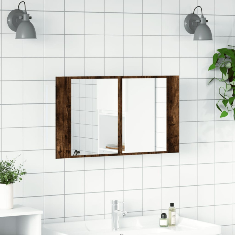 Produktbild för Spegelskåp med LED rökfärgad ek 80x12x45 cm akryl
