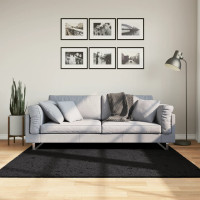 Produktbild för Ryamatta PAMPLONA lång lugg modern svart 160x160 cm