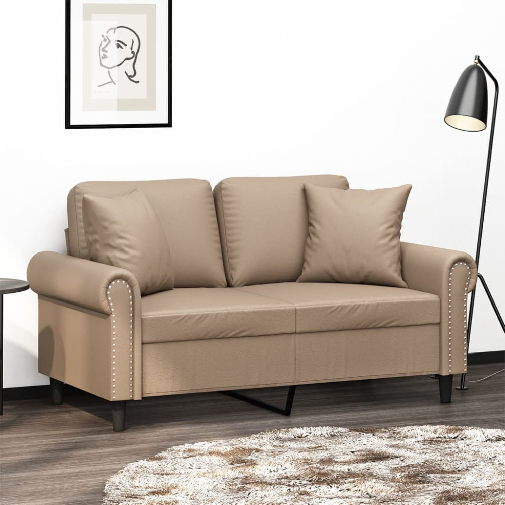 Produktbild för 2-sits soffa med prydnadskuddar cappuccino 120 cm konstläder