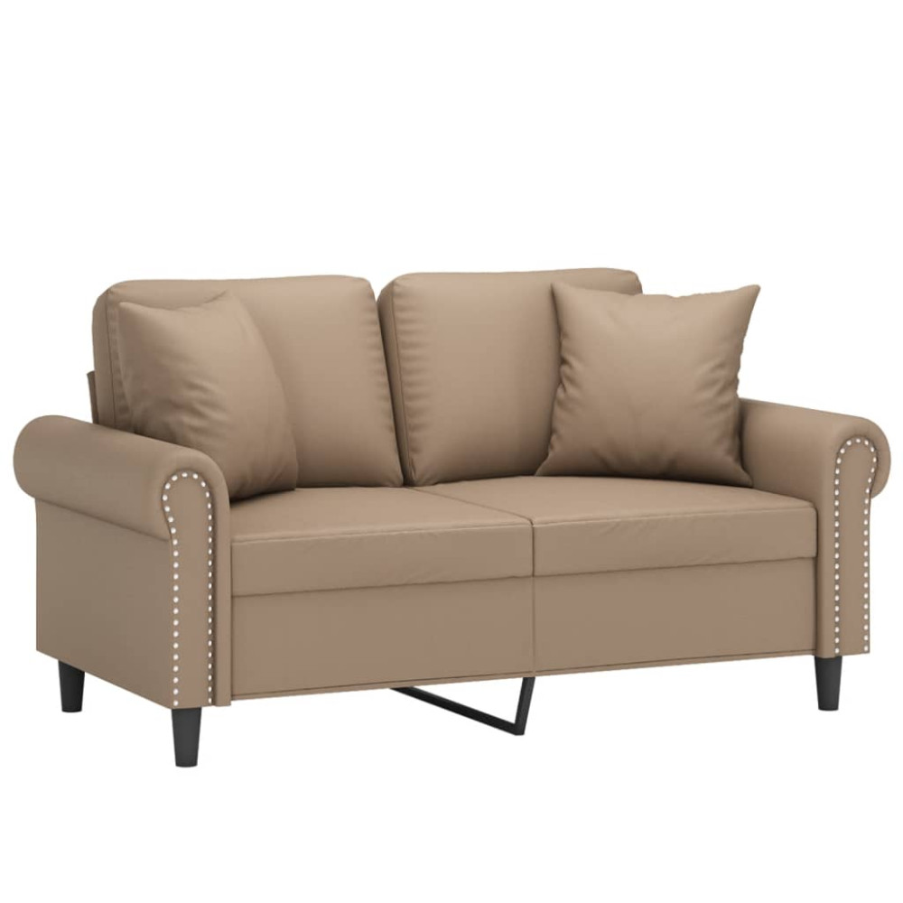 Produktbild för 2-sits soffa med prydnadskuddar cappuccino 120 cm konstläder