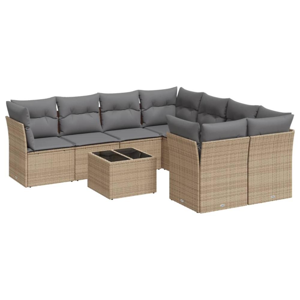 Produktbild för Soffgrupp för trädgården med dynor 9 delar beige konstrotting