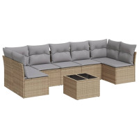 Produktbild för Matgrupp för trädgården med dynor 8 delar beige konstrotting