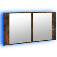 Produktbild för Spegelskåp med LED rökfärgad ek 90x12x45 cm akryl