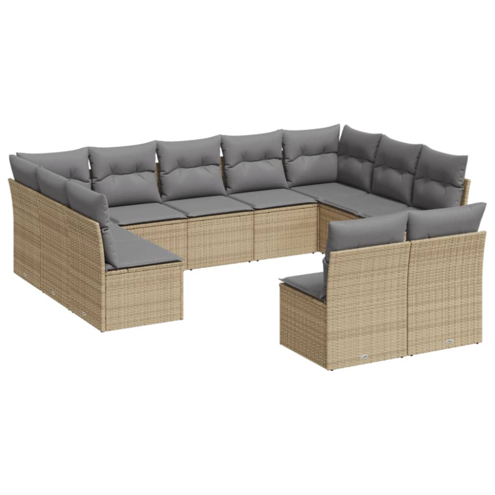 Produktbild för Loungegrupp för trädgården m. dynor 11 delar beige konstrotting