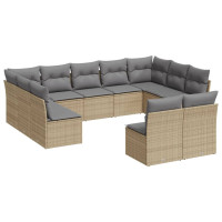 Produktbild för Loungegrupp för trädgården m. dynor 11 delar beige konstrotting