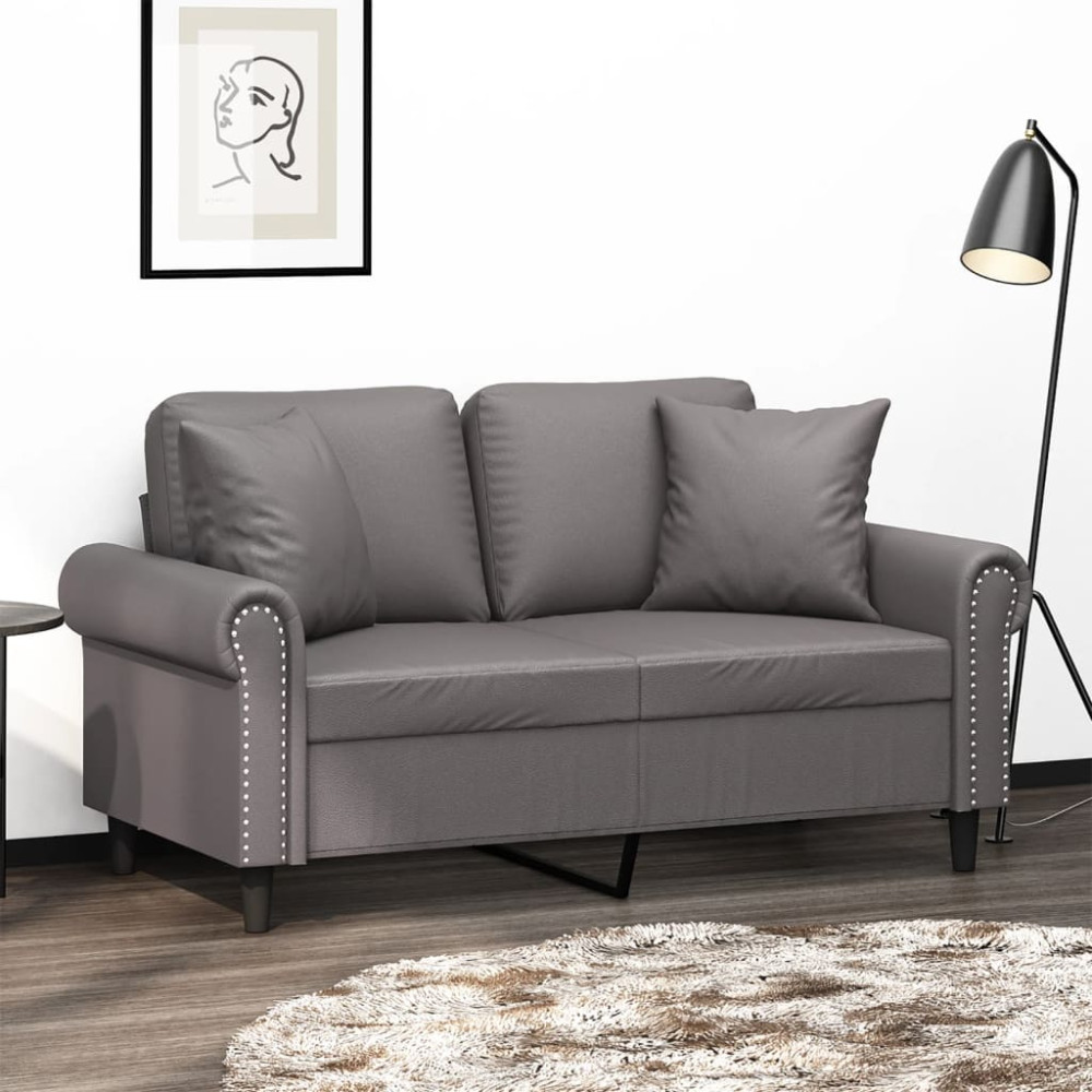 Produktbild för 2-sits soffa med prydnadskuddar grå 120 cm konstläder