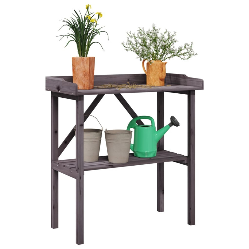 Produktbild för Växtbord med hylla grå 78x38x82,5 cm massivt granträ