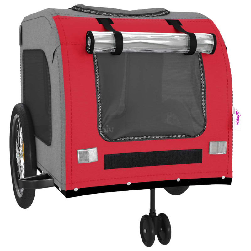 Produktbild för Cykelvagn för djur röd och grå oxfordtyg och järn