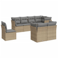 Produktbild för Matgrupp för trädgården med dynor 8 delar beige konstrotting