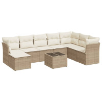 Produktbild för Soffgrupp för trädgården med dynor 9 delar beige konstrotting