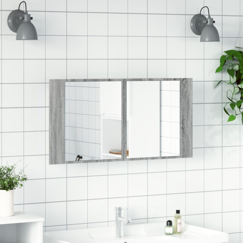 Produktbild för Spegelskåp med LED grå sonoma 90x12x45 cm akryl