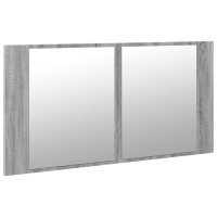 Miniatyr av produktbild för Spegelskåp med LED grå sonoma 90x12x45 cm akryl
