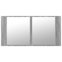 Miniatyr av produktbild för Spegelskåp med LED grå sonoma 90x12x45 cm akryl