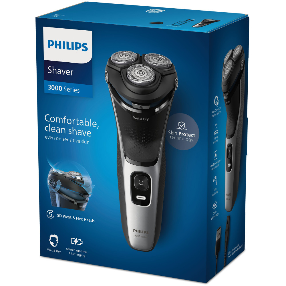 Produktbild för Philips Shaver 3000 Series S3143/00 Elektrisk rakapparat för våt- och torrakning